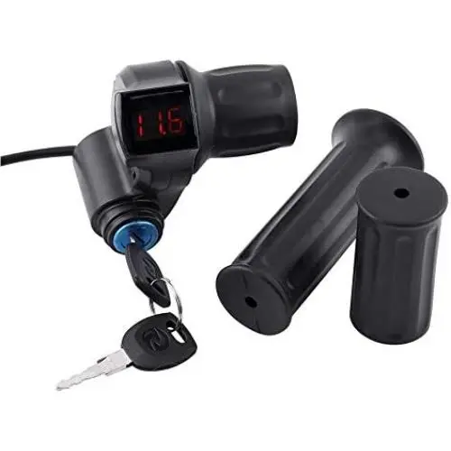 12V 84V Electric Bike Throttle Grip Handlebar Battery Voltage Half Twist Throttle with LED Display and Power Key Locker for Motorbike Motorcycle and E Bike