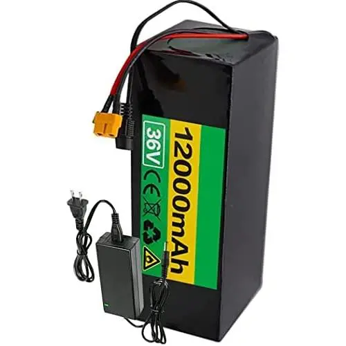 Wnicek 36V 12AH Ebike Battery Waterproof PVC Lithium Battery Pack with Charger and BMS Fit for 200W 300W 350W 500W Motor