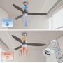 Ovlaim 52 Inch DC Motor Dark Grey Solid Wood Propeller Ceiling Fan Indoor with Light and Remote Control, Dimmable Lighting & 3 Blades Ceiling Fan Modern for Living Room Dining Room Bedroom