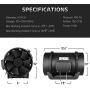iPower 8 Inch Mixed Flow Duct Inline Fan with Speed Controller EC Motor for Grow Tent Ventilation, Black