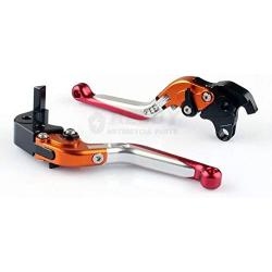 Occus Motor Adjustable Lever for Kawasaki Ninja ZZR600 ZX6R 05-09 ZX9R 00-03 ZX12R 00-05 Brake Clutch Folding Extendable CNC Aluminum - (Color: Orange-Silver-Red)