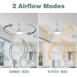 48-in Ceiling Fan with Lights and Remote, Newday White Ceiling Fan with 4 Reversible Blades, Quit Motor, 3 Speed, Modern Ceiling Fan Adjustable Color Temperature, for Indoor/Outdoor