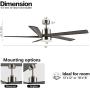 WINGBO 54 Inch DC Ceiling Fan with Lights and Remote Control, 5 Reversible Carved Wood Blades, 6-Speed Noiseless DC Motor, Modern Ceiling Fan in Brushed Nickel Finish with Gray Blades, ETL Listed
