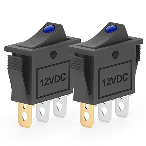 QCQIANG 2PCS AC 16A 250V 20A 125V Rocker Switch with Blue LED Light, Rocker Button Switch for Cars, Motorcycles, Vacuum Cleaners