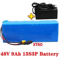 Wnicek 48V 9Ah 13S 3P Lithium-ion Battery Fit for Electric Bicycle Electric Scooter Electric Wheelchairs E-Bike Battery Pack with BMS and Charger for 500W-100W Motor