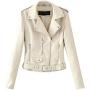 Women Ladies Lapel Motor Jacket Coat Zip Biker Short Punk Cropped Tops Solid Color Faux Leather Jacket