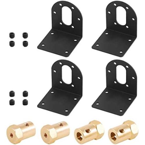 Rustark 4 Pcs 37mm Diameter DC Gear Motors Mounting Bracket Black Rust Resistance Gearbox Fixed Seat Gear Reduction Motor Holder with 4 Pcs 6mm Hex Coupling for Small Stepper Motors