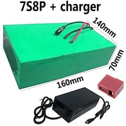 Jieoto 24V 24Ah E-Bike Li-ion Battery 7S8P Lithium Battery Pack 24000mAh Electric Bicycle Scooter with XT60 Plug/T Plug + Charger, for 250W 350W 500W 750W Bike Motor