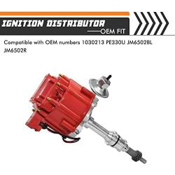 Complete Ignition Distributor For SBF Small Block Ford 260 289 302 5.0 Ignition HEI Distributor with 65K Volt Coil 1030213 PE330U Red Cap