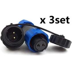 SD13 2pin Waterproof Power Connector, φ13mm 10A 380V High Voltage 1865mm Male Female Circular Power LED Connector Plug(Female)-Socket(Male) (2pin, Panel Mount x 3set)