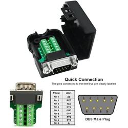 DB9 Breakout Connector, DTECH Male RS232 Connector Kit Serial Adapter DB-9 Solderless Module Board with Terminals Block, Case, Nuts and Tail Pipes (DB9 Male + Nuts)