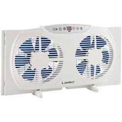 Lasko W09560 Bluetooth Enabled Twin 9-Inch Window Fan with Independent Electrically Reversible Intake & Exhaust Motors with Thermostat and Timer for Bedroom Indoor Home Use, White