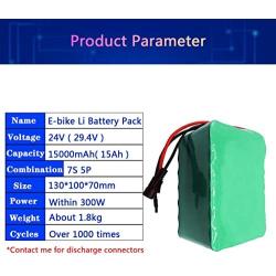 Jieoto 24V 15Ah Electric Bikes Battery 29.4V 7S 5P Rechargeable Lithium-ion Battery Pack with BMS and Charger Fit for 250W-50W E-Bike Scooters Motor