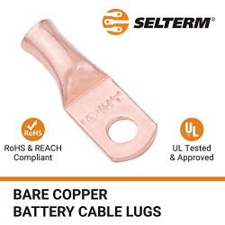 SELTERM UL Heavy Duty Battery Ring Terminal Connector, Tubular Electrical Wire End Cable Lugs, Bare Copper Eyelets for Car/Boat/ATV/Home/Audio/Solar (8 AWG to 250 MCM)