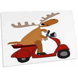 3dRose Cute Funny Moose Riding red Motor Scooter Cartoon - Desk Pad Place Mats (dpd-270074-1)