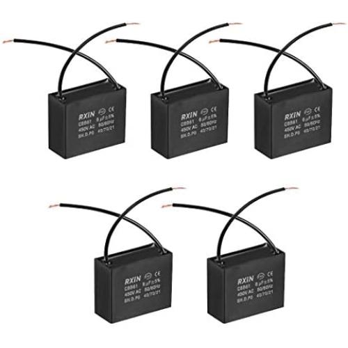 uxcell Ceiling Fan Capacitor CBB61 6uF 450V AC 2 Wires Metalized Polypropylene Film Capacitors 47x20x37.5mm for Water Pump Motor Generator, Pack of 5