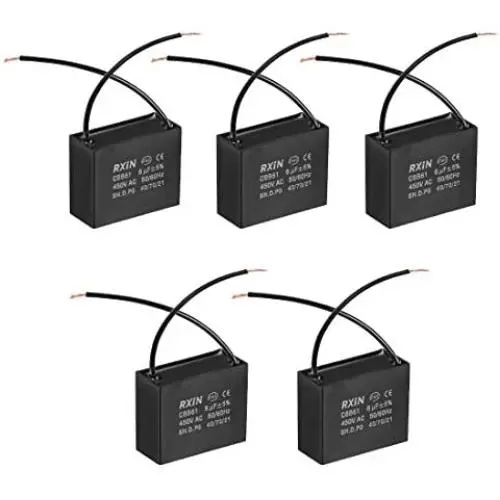 uxcell Ceiling Fan Capacitor CBB61 6uF 450V AC 2 Wires Metalized Polypropylene Film Capacitors 47x20x37.5mm for Water Pump Motor Generator, Pack of 5