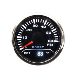 MOTOR METER RACING Universal 2 in 1 Waterproof EGT & Boost Gauge Kit Exhaust Gas Temperature Pyrometer IP-67 Rustproof UV Protection Anti-Fog 1600F 60PSI 2-1/16