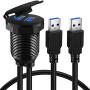 BATIGE 2 Pack Alloy Dual Port USB 3.0 Car Dashboard Flush Mount Cable, Male to Female with LED Indicator Extension Cable for Car Truck Boat Motorcycle Dashboard Panel - 3ft