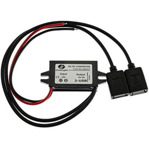 E-outstanding 1PC DC Converter Module 12V to 5V 3A 15W Regulator Step Down Car Power Converter with Double USB Cable DC to DC Buck Converter