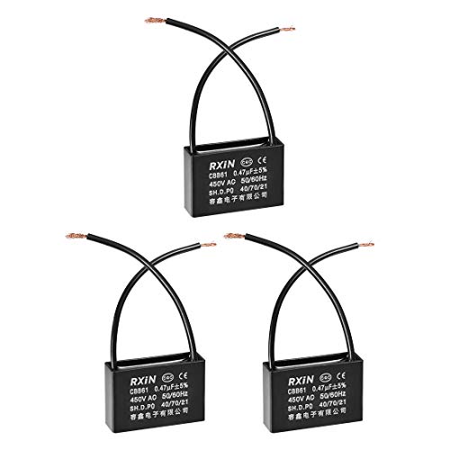 uxcell Ceiling Fan Capacitor CBB61 0.47uF 450V AC 2 Wires Metalized Polypropylene Film Capacitors 36.5x11x24.5mm for Water Pump Motor Generator, Pack of 3