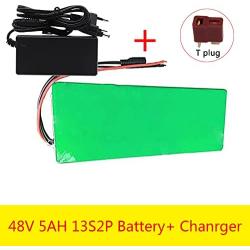 Wnicek 48V 5Ah E-Bike Lithium Battery 48 Volt 13S2P Electric Bicycle Lithium-ion Battery Pack PVC Ebike Bicycle Batteries for 500W Motor with BMS+ 2A Charger