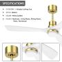 CLUGOJ White Ceiling Fan with Dimmable LED Lights 52
