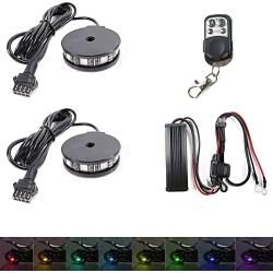 NBWDY 2Pcs RGB LED Motorcycle Wheel Light Kits with 4-Key RF Wireless Remote Controller,Custom Waterproof Multi-Color Underglow Neon Accent Glow Pod Rim Light for Motorcycle Car Bike Golf Cart