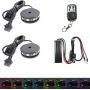 NBWDY 2Pcs RGB LED Motorcycle Wheel Light Kits with 4-Key RF Wireless Remote Controller,Custom Waterproof Multi-Color Underglow Neon Accent Glow Pod Rim Light for Motorcycle Car Bike Golf Cart