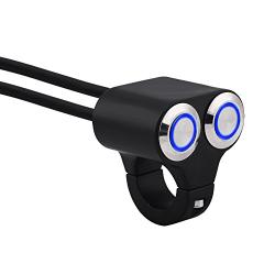 Handlebar Controller Switch Assembly,7/8inch 22mm Motorcycle Handlebar Switch Headlight Brake Fog Light ON/Off with Indicator Light (Blue Self-Locking)