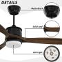 Obabala Outdoor Ceiling Fan with Light and Remote 52” Wood Ceiling Fan Black with LED Lights for Patios,Reversible DC Motor