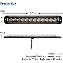 Yifengshun 12-LED Amber Emergency Strobe Light Bar, 18 Flashing Modes Ultra Thin Surface Mount Flashing Grille Light Beacon Hazard Warning Lights for Car Vehicle SUV Truck Pickup ATVs (2pcs)