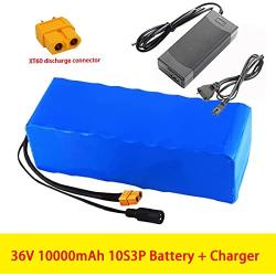 Jieoto 36V Ebike Lithium Battery 10AH Scooter Battery Pack with Charger and BMS for 250W 350W 500W 750W Motor for Electric Bicycle Scooter Electrical Tools Airplane Model
