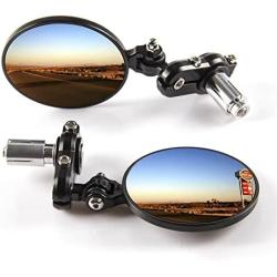 SINGARO Motorcycle Mirror, Motorcycle Universal with 7/8 Handlebar Stem End Mirror, Rotatable and Adjustable Angle, Motorcycle Exterior Accessories – Round