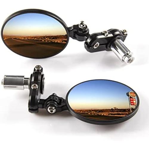 SINGARO Motorcycle Mirror, Motorcycle Universal with 7/8 Handlebar Stem End Mirror, Rotatable and Adjustable Angle, Motorcycle Exterior Accessories – Round
