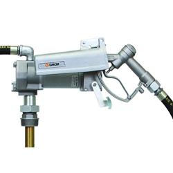 GROZ 24-Volt DC Heavy Duty Fuel Transfer Pump for Gasoline, Diesel, & Oil, 15 GPM, Explosion Proof UL/cUL Listed Motor, Includes Manual Nozzle, ¾” NPT x 12’ Hose and 15 battery cables (44041)