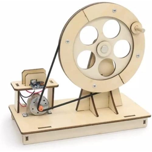 Timmys Toy Bin STEM Project - Wood Electric Generator Toy Hand Crank Motor kit - Generate Electricity to Power Light Source! Great for Kids and Teens to Learn About Electricity
