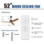Remote Control 52” Wood Ceiling Fan Outdoor Ceiling Fan Without Light for Patio Moisture-proof Farmhouse Ceiling fan for Living Room Bedroom Kitchen Reversible DC Motor