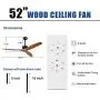 Remote Control 52” Wood Ceiling Fan Outdoor Ceiling Fan Without Light for Patio Moisture-proof Farmhouse Ceiling fan for Living Room Bedroom Kitchen Reversible DC Motor