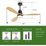 BECLOG Wood Ceiling Fans,52 Outdoor Ceiling Fan with Lights Remote Control 3 Wood Fan Blades Reversible DC Motor