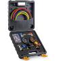 Orion Motor Tech 4 Way AC Gauge Set, AC Manifold Gauge Set for R410a R22 R134a Refrigerant, 4 Valve Automotive AC Gauges with 5ft Hoses, R410a Adapters, Can Tap