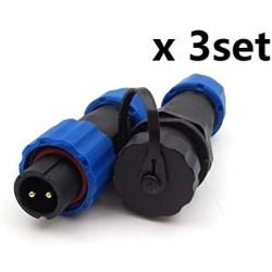 SD13 2pin Waterproof Power Connector, IP68 10A 380V High Voltage Circular Automotive Power Cable Connector (2PIN, Direct Plug x 3set)