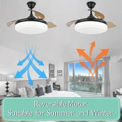 42 Inch Retractable Ceiling Fan,Ceiling Fan Retractable Blades,Reversible DC Motor 6 Speed,3 Light Color,Timing Option,3 Hidden Blades,Natural Wind Mode,Retractable Fan Ceiling Light Black
