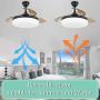 42 Inch Retractable Ceiling Fan,Ceiling Fan Retractable Blades,Reversible DC Motor 6 Speed,3 Light Color,Timing Option,3 Hidden Blades,Natural Wind Mode,Retractable Fan Ceiling Light Black