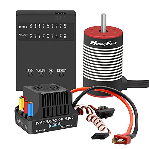 Hobby Fans Waterproof 80A Brushless ESC with 3660 3800KV Brushless Motor 5mm Shaft Programming Card for 1/10 RC Car Crawler