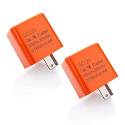 12V Speed Adjustable 2 Pin LED Electronic Flasher Relay for Motorcycle Turn Signal Direct Replacement Universal Hazard Warn Hyper Flash Relay (Orange,2pcs)