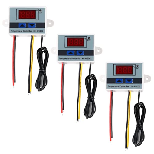 Aobao 3pcs XH-W3001 12V 10A 120W Digital LED Temperature Controller Module Digital Thermostat Switch with Waterproof Sensor Probe Programmable Heating Cooling Electronic Thermostat -50? to 110?