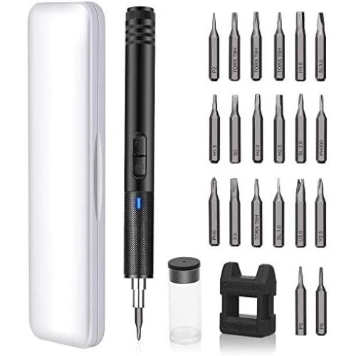 Electop Electric Rechargeable Screwdriver, Portable USB Power Supply Cordless Screw Driver, 21 Precision Bits /3 LED Lights/Magnetic Carry Case/Quick Change Chuck for Telephone, Watch, Camera etc.