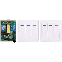 Calvas AC220V 2CH 10A Radio Controller Motor Positive &negative RF Wireless Remote Control Switch Receiver + 2wall Panel Sticky Remote
