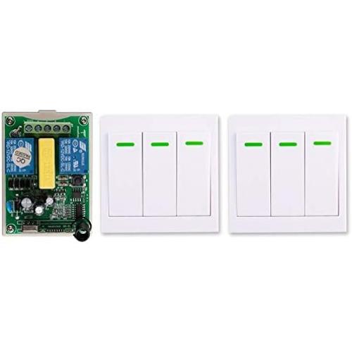 Calvas AC220V 2CH 10A Radio Controller Motor Positive &negative RF Wireless Remote Control Switch Receiver + 2wall Panel Sticky Remote